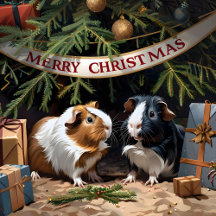 Two Guinea Pigs Beneath A Christmas Tree