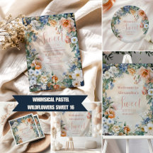 Romantic Navy Pastel Wildflowers Sweet 16