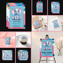 Colorful Jungle Blue Elephant Baby Shower 