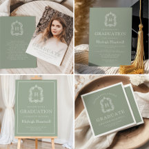 Monogram Crest Sage Green White Graduation Suite