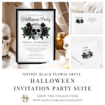 Gothic Black Floral Skull Halloween Party