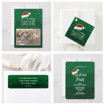  Festive Green Happy Holidays Typography Santa Hat