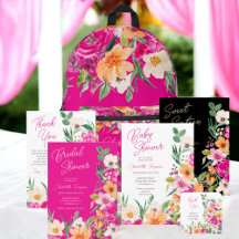 Bright bold wild flowers script bridal shower