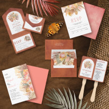Pampas grass and palm leaves terracotta wedding