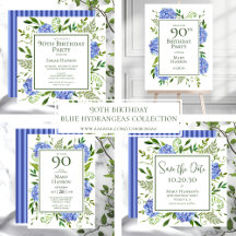 90th Birthday Blue Hydrangeas Invitations