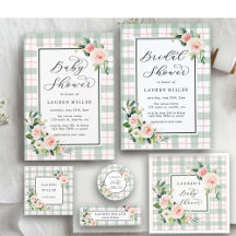 Watercolor Bloom Pastel Plaid Invitations & Gifts