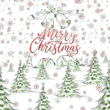 Merry Christmas Red and Green Snowy Trees 