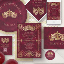 Red Gold Tiara Masquerade Quinceanera