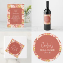 Groovy Retro Pink Rust Floral Cute Bridal Shower