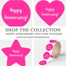 Happy Anniversary Hot Pink and White Stickers