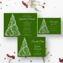 Green Christmas Trees Winter Wedding Stationery