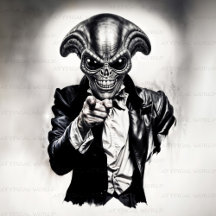 Alien in a Leather Jacket: A Monochrome Sci-Fi Art