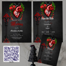 Gothic heart red flowers. 