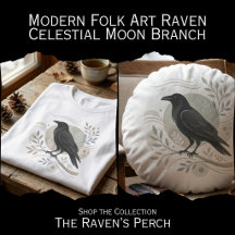 Modern Folk Art Raven - Celestial Moon Branch