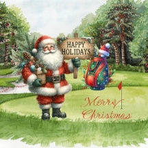 Golf Christmas with Santa Golfer Watercolor