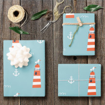 Kids Lighthouse and Anchor Pattern on Blue