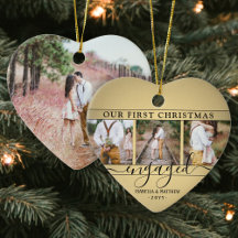 Our First Christmas Engaged Gold Photo Ornaments