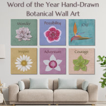 Word of the Year Hand-Drawn Botanical Wall Art