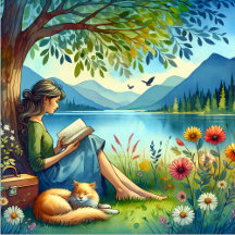 Girl Reading a Book under a Tree