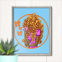 Woman with the blackest skin and curly blonde hair