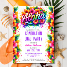 Aloha Tropical Graduation Luau Glitter Invitations