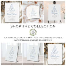 Scribble Blue Bow Christmas Tree Bridal Shower
