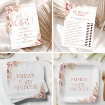 Boho Pampas Grass Oh Girl Baby Shower Collection