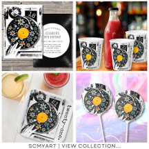 Retro Black White Floral Turntable Birthday 