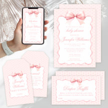 Cute vintage pink bow ribbon baby girl shower