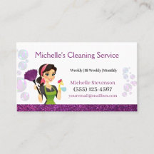 Cute Purple Glitter Maid House Cleaning Service