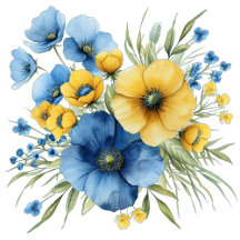 Blue Yellow Painted Floral Gold Wedding