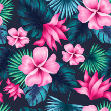 Tropical Pink Flowers and Leaves