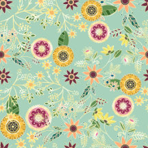 Cute Colorful Folk Floral Original Golden Design