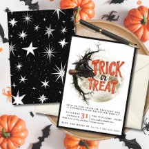 Trick or Treat Vintage Flying Witch Halloween  