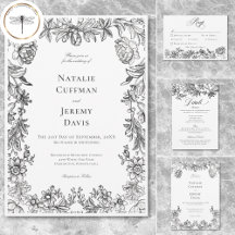 Vintage Black & White Tapestry Floral Wedding