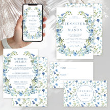 Blue watercolor flower blooms rustic boho wedding 