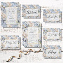 Blue & White Rustic Floral Gold Frame Suite