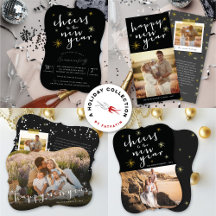 NEW YEAR STARBURST FIREWORKS HOLIDAY PHOTO CARDS