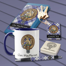 Clan MacPherson Blue Dress Tartan and Crest