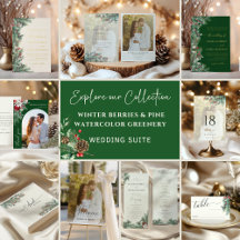 Winter Berries & Pine Watercolor Greenery Wedding 