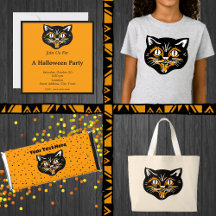 Vintage Halloween Black Cat Face