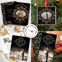 BLACK FESTIVE FOLIAGE VINTAGE DECO FRAME HOLIDAY