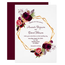 Burgundy florals gold geometric white wedding