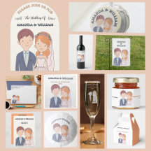 Charming Hand-drawn Cartoon Wedding Suite