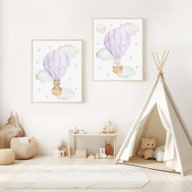 Animals In Hot Air Balloon Nursery Prints