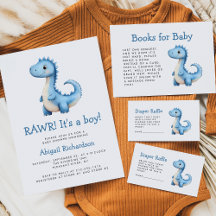 Cute Blue Watercolor Dinosaur Boy Baby Shower