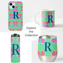Monogram Green pink Orange Retro Flower Pattern
