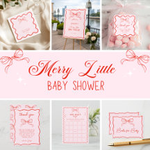 Hand Drawn Bow Pink & Red Merry Little Baby Shower