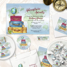 Adventure Awaits Stacked Suitcases Farewell Party