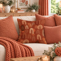 Boho terracotta copper brown rainbows pillows